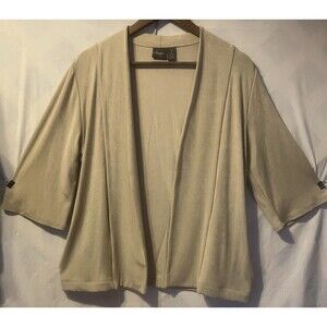CHICO'S TRAVELERS Sand Taupe Open Front Cardigan Jacket 4 Pockets 1 M